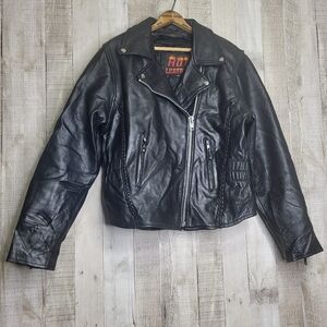 Black Studded Leather Biker Jacket. Size Medium. With Liner.